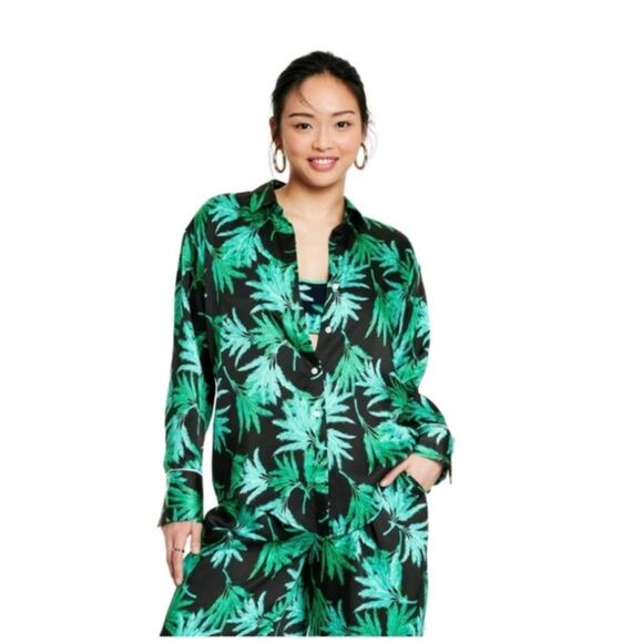 NWT Fe Noel x Target Feathered Palm Long Sleeve Button Shirt - Picture 1 of 5